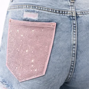 Light Blue Wide Leg Jeans – Pink Pocket Detail HelloMiss HM1576-1